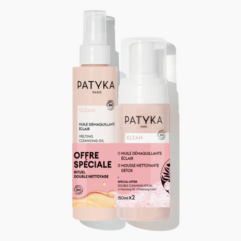 Duo Double Nettoyage - Huile Démaquillante Éclair & Mousse Nettoyante Détox - Patyka